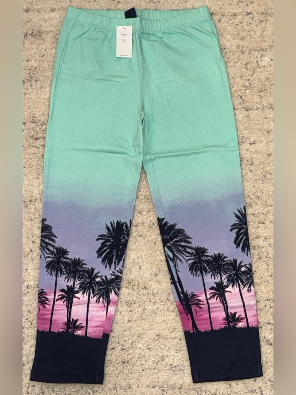 NWT GapKids Girls XL 12 Palm Tree Sunset Leggings Mint Blue Pink Stretch Pants